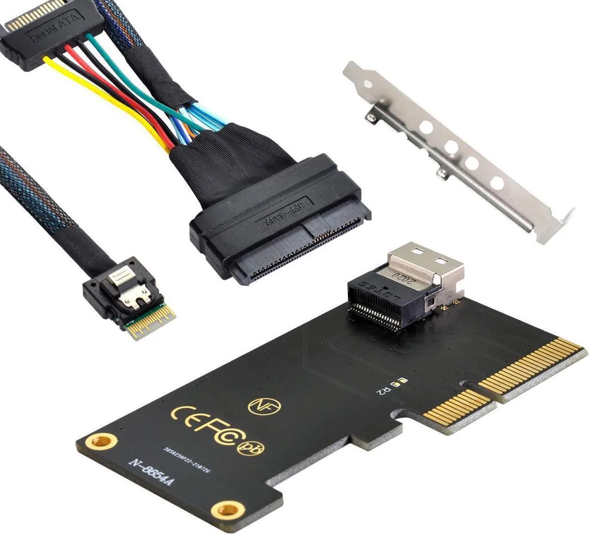Adapter card with slimline SFF-8654 connector and 50cm cable to U.2 SFF-8639 NVME port