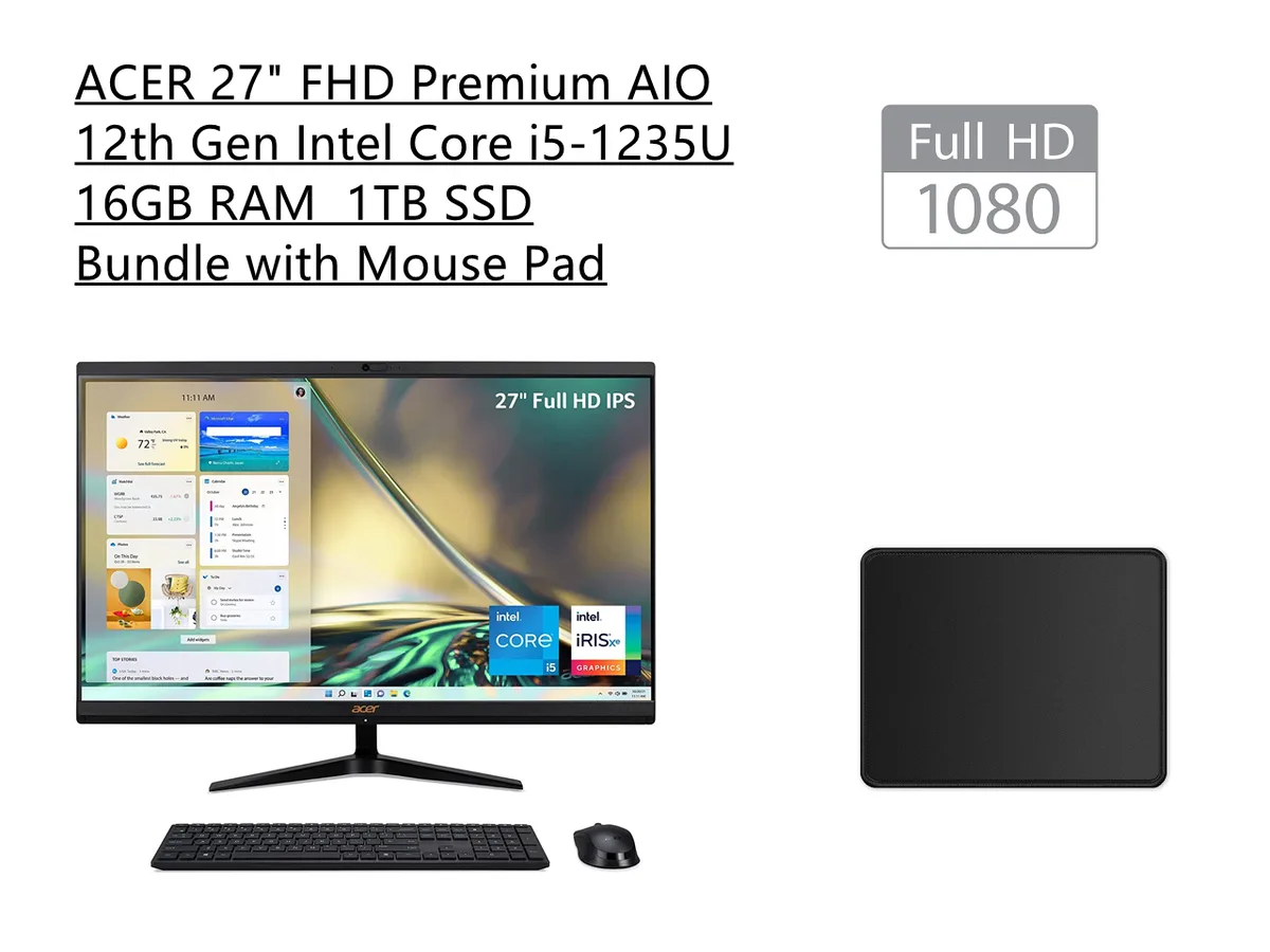 Acer America Acer America Aspire 27" FHD All-in-One PC i5-1235U 16GB 1TB DDR4 Windows 11 Black — ภาพสินค้า