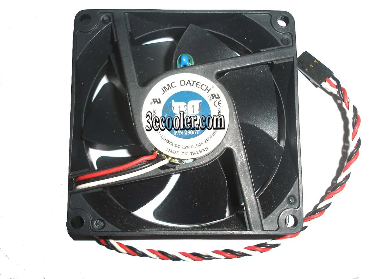 Black 80mm square fan with 3-pin connector