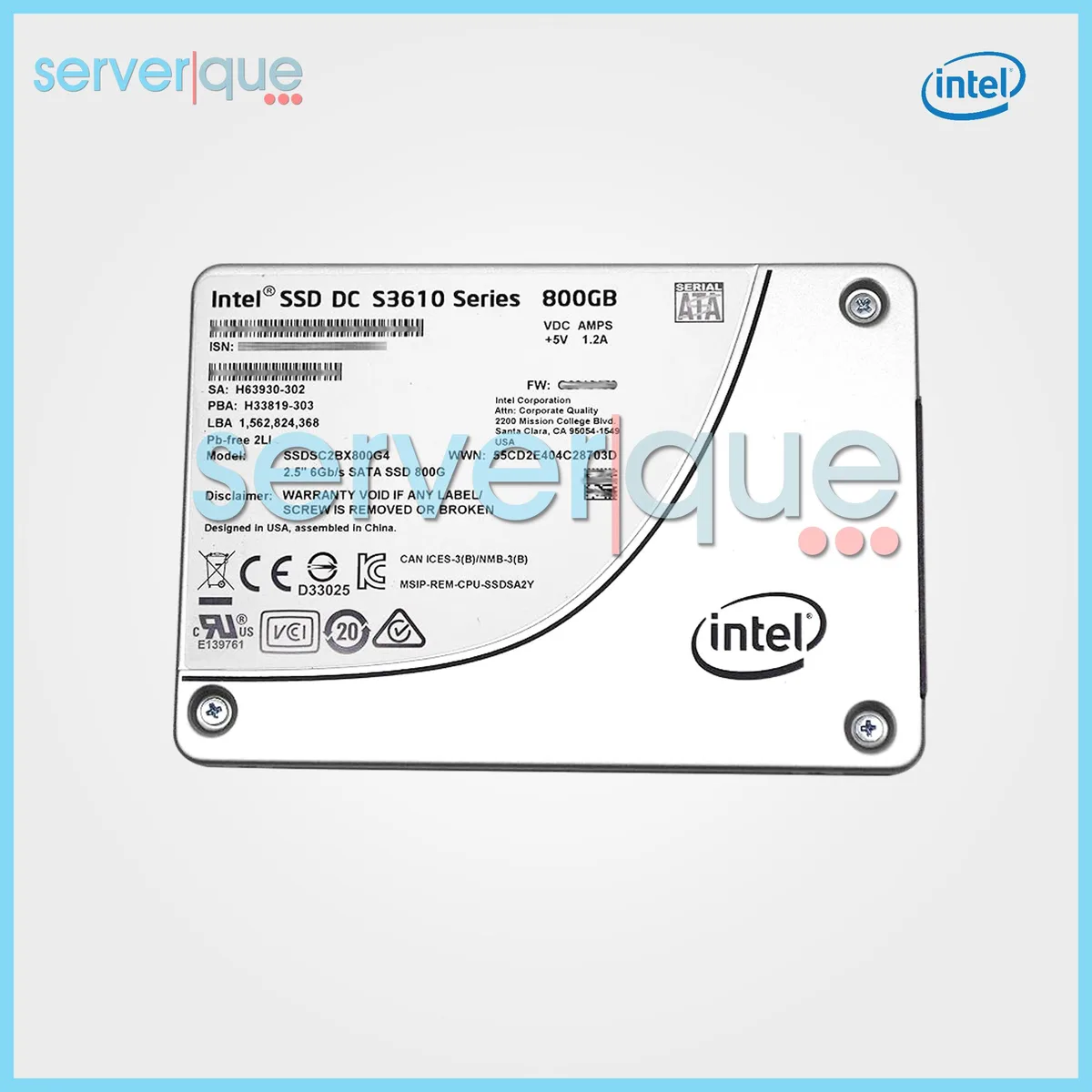 Intel Intel DC-S3610 800GB 2.5" SATA 6.0Gb/s internal hard drive — Produktfoto