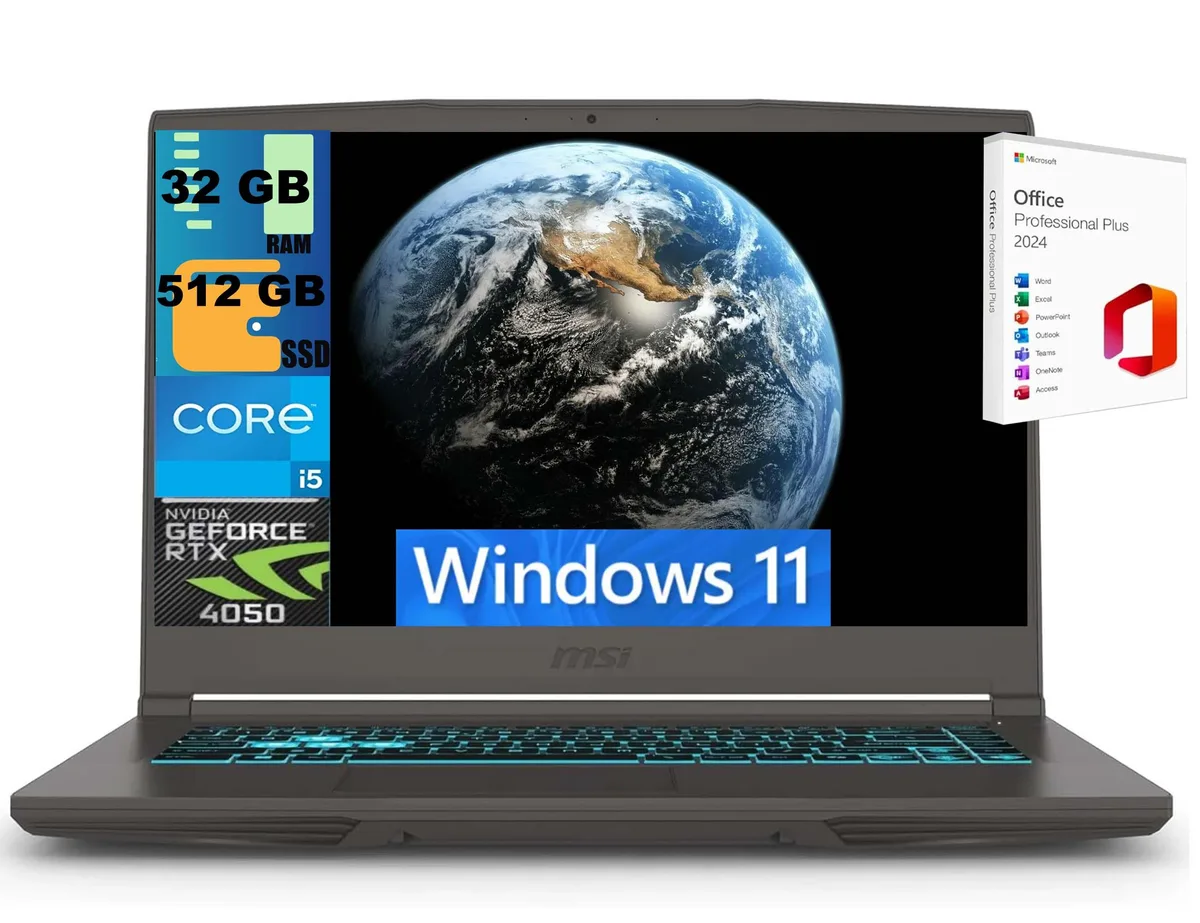 Gray 15.6 inch gaming laptop with thin profile and backlit keyboard