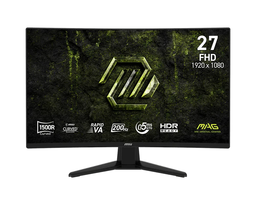 27 inch curved gaming monitor in metallic black with thin bezel
