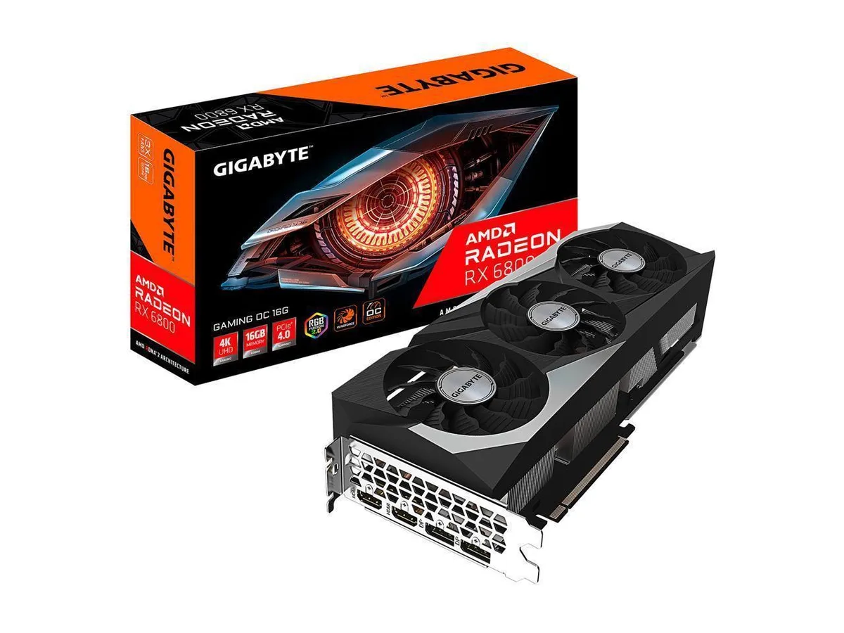 GIGABYTE Radeon RX 6800 GAMING OC 16G graphics card with triple-fan WINDFORCE cooler and metal backplate