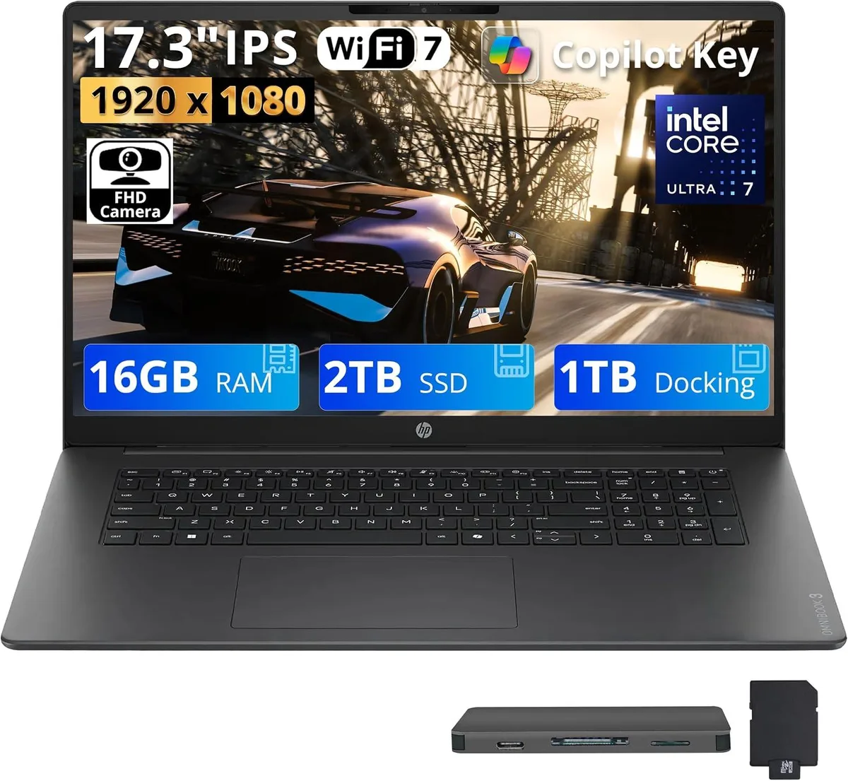 HP HP OmniBook 3 17.3" FHD Business Laptop Core Ultra 7 255U 16GB DDR5 2TB SSD + 1TB Dock Mica Silver — fotografija proizvoda