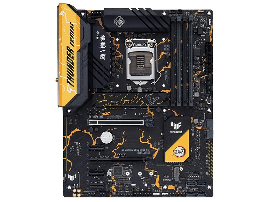 ATX motherboard with Demon Slayer graphics and TUF Gaming branding