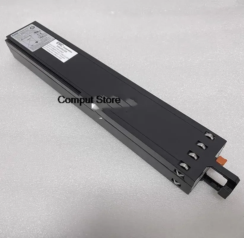 Rectangular black metal power supply unit with label showing EMC VNX2 BBU Battery SGB004-710G 078-000-092-07 VNX5400