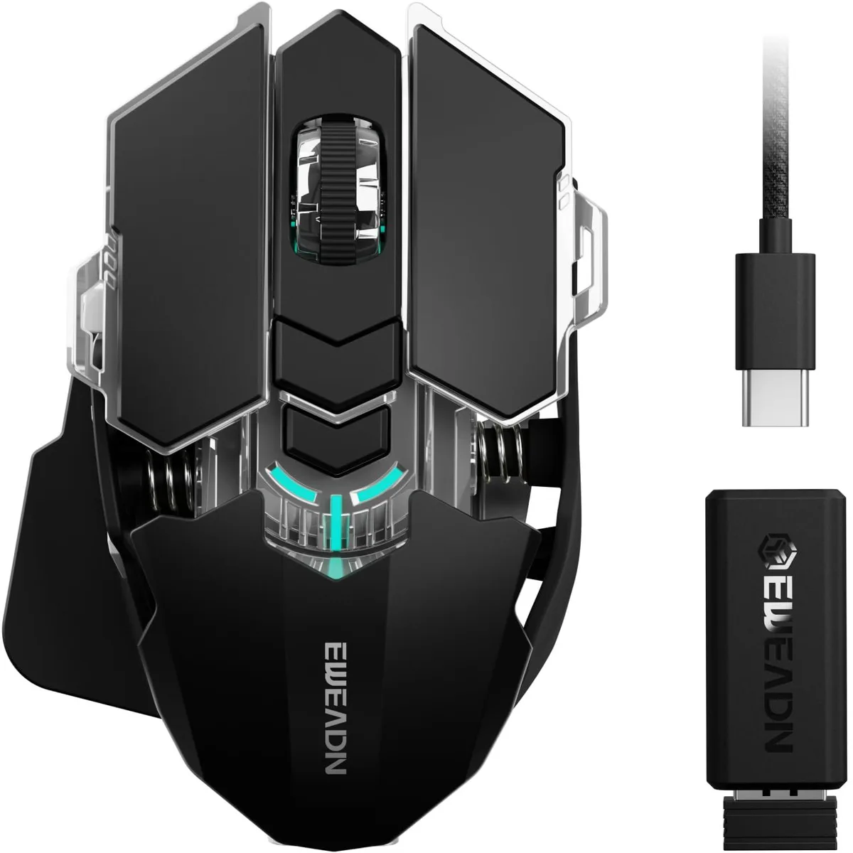Black right-handed gaming mouse with UV matte coating, metal base, 16 buttons, RGB lighting
