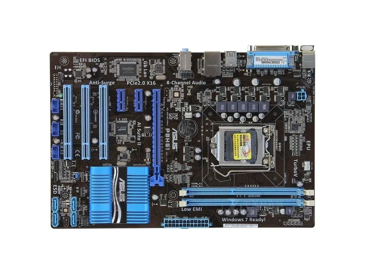 Green ATX motherboard with LGA 1155 socket and DDR3 slots