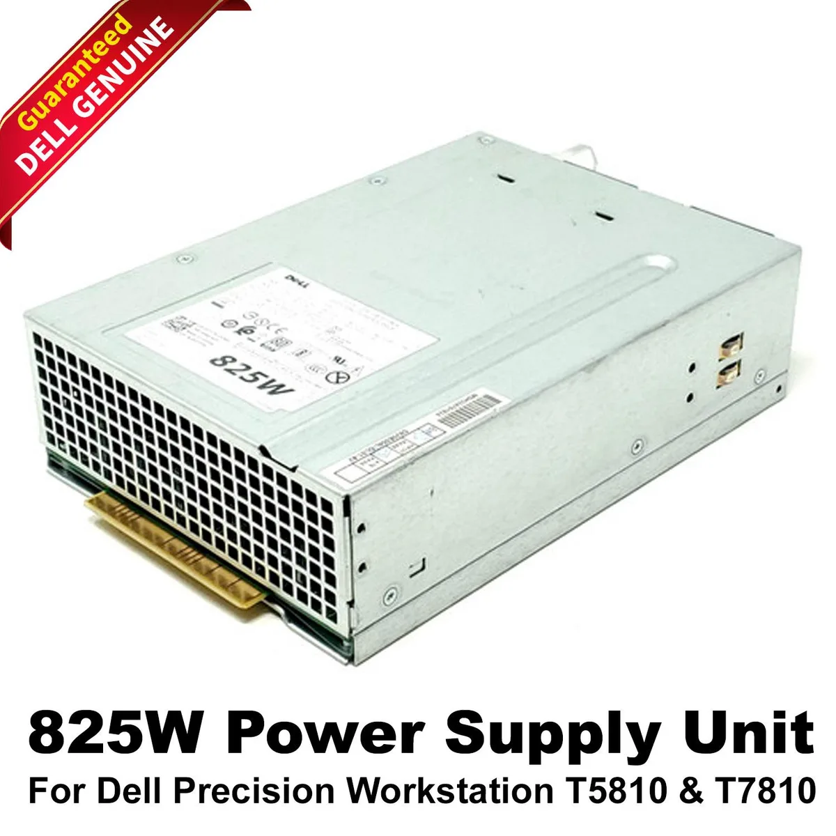 Rectangular metal power supply unit with Dell branding and ventilation grille