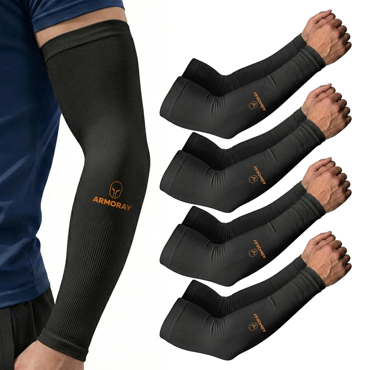 ARMORAY SPARTX Arm Sleeves 4 Pair Black UPF 50+ 98% UV Block — product photo