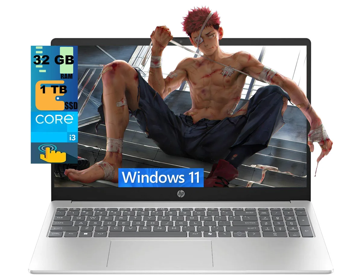 Silver 15.6 inch touchscreen laptop closed flat