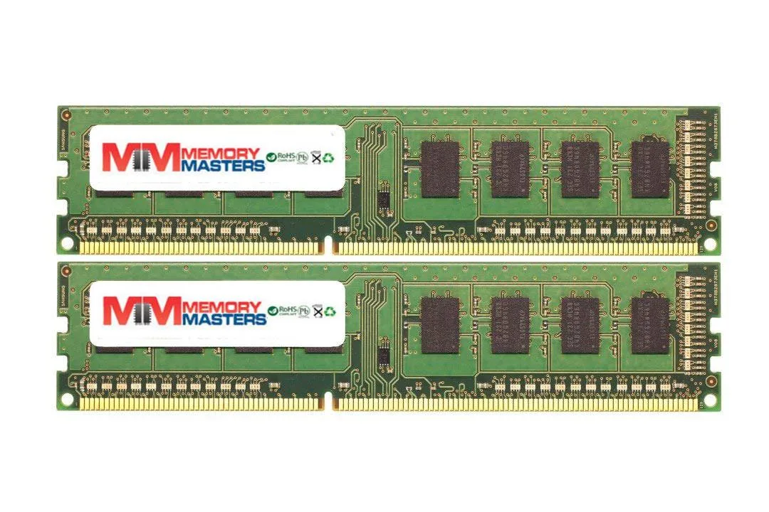 Two green DDR3 desktop memory modules with gold contacts and black chips