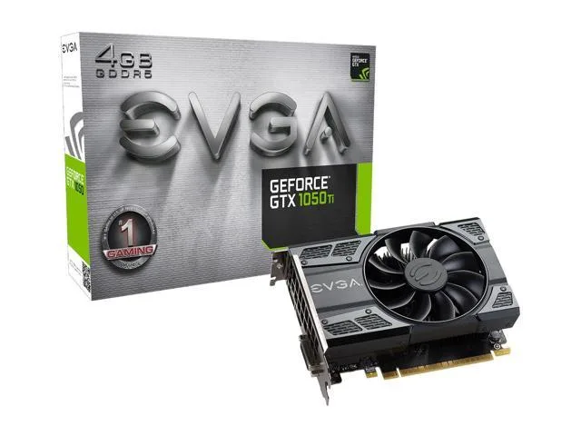 EVGA GeForce GTX 1050 Ti dual-slot graphics card with black shroud and single fan
