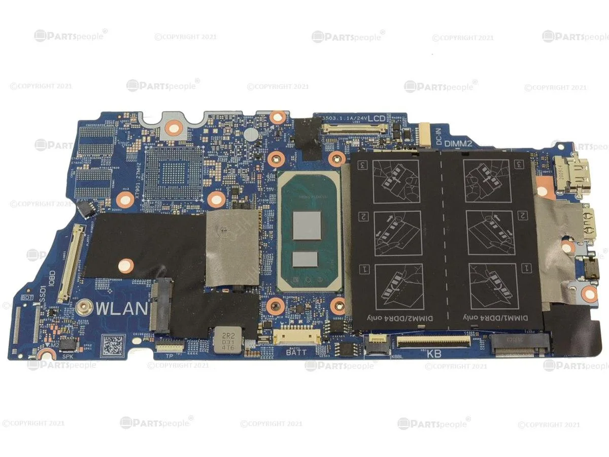 Green Dell Inspiron 5400 motherboard with i7-1065G7 CPU installed