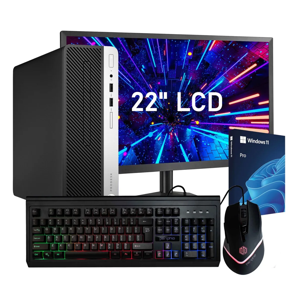 HP ProDesk 400 G5 slim black desktop with 22 inch monitor wired RGB keyboard and mouse