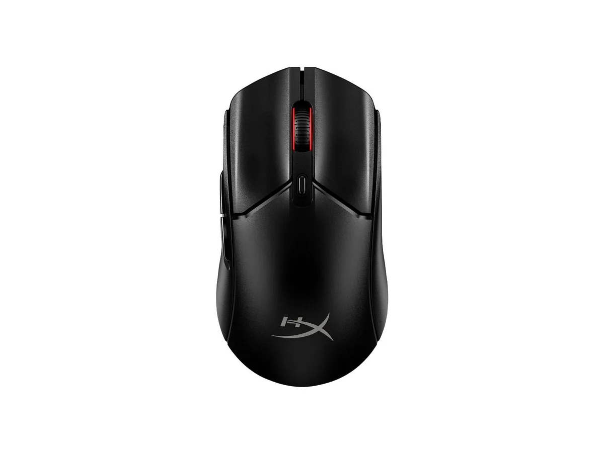 Lightweight black wireless gaming mouse with honeycomb shell design
