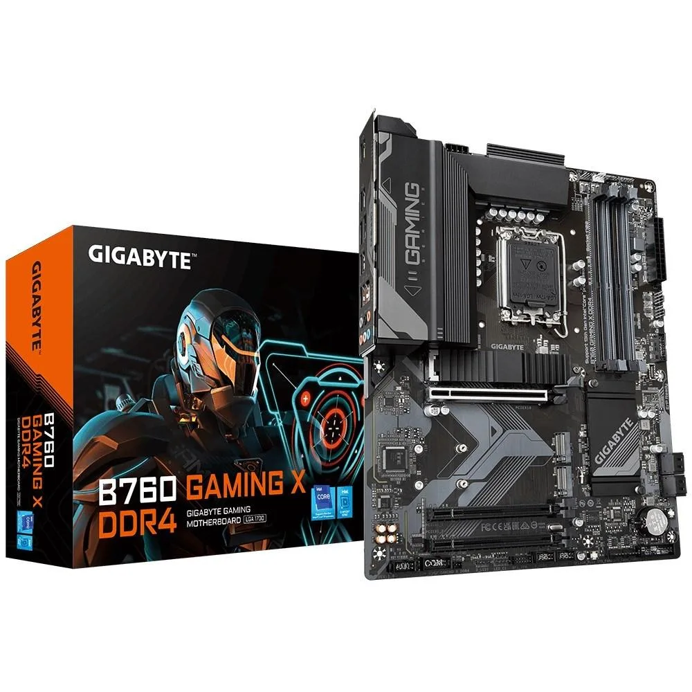 Black rectangular motherboard with silver and grey components and DDR4 memory slots
