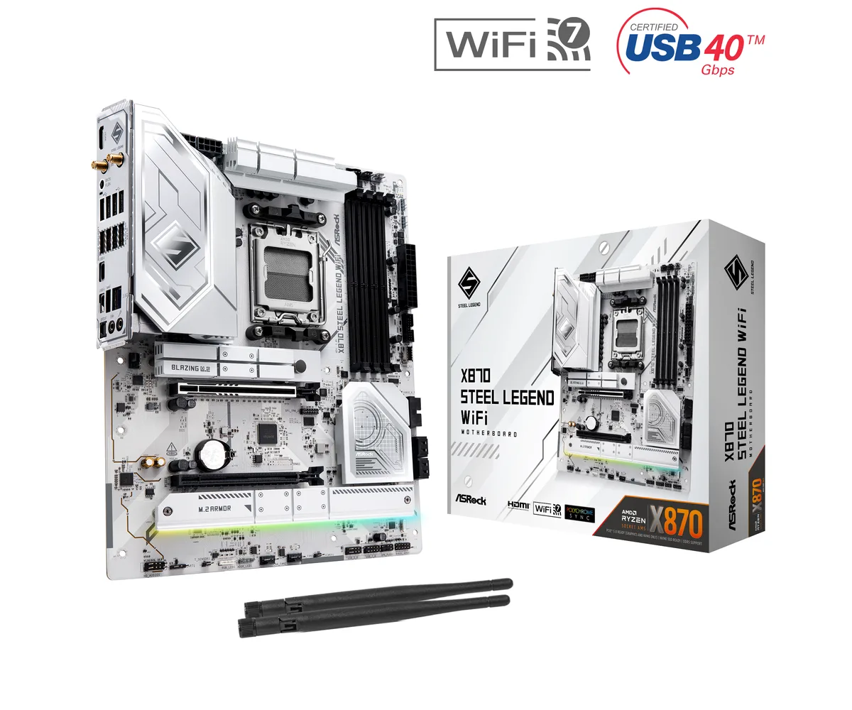 ASRock ASRock X870 Steel Legend WiFi AMD motherboard AM5 256GB DDR5 8000 OC — product photo
