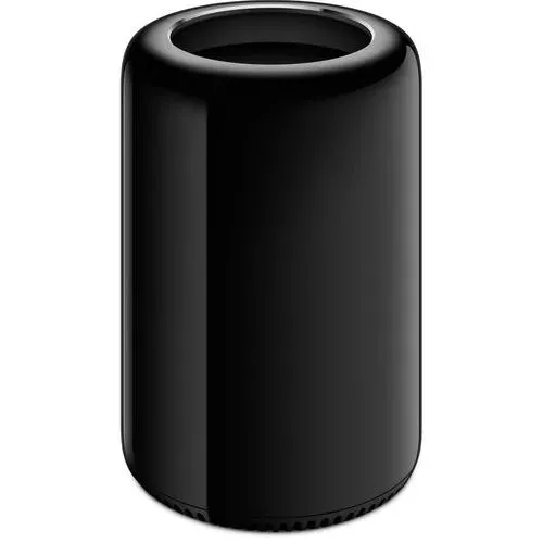 Compact black cylindrical desktop computer on a flat base