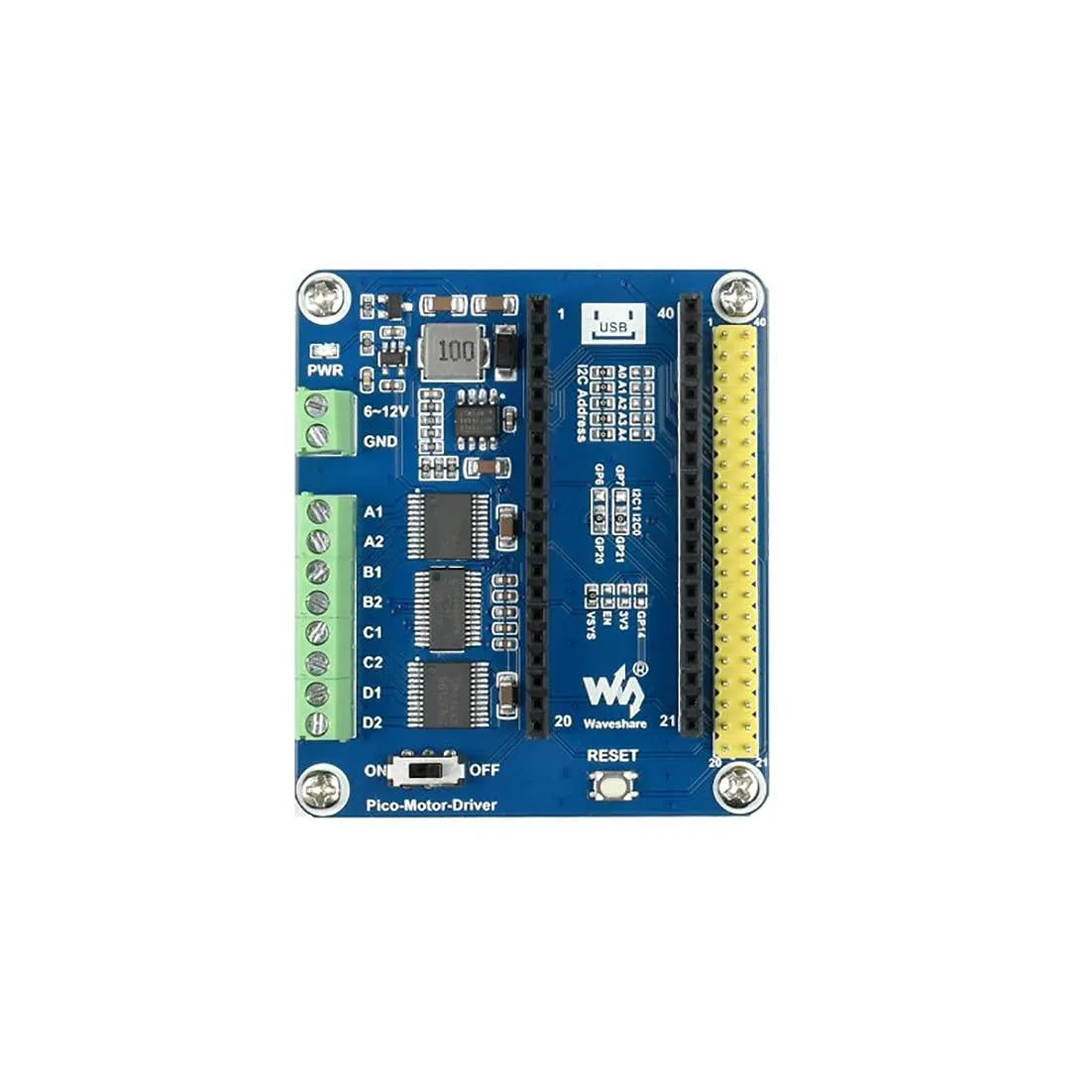 LORDWORLD LORDWORLD DC Motor Driver HAT for Pico 4 Motors I2C PCA9685 TB6612FNG 3A — Produktfoto