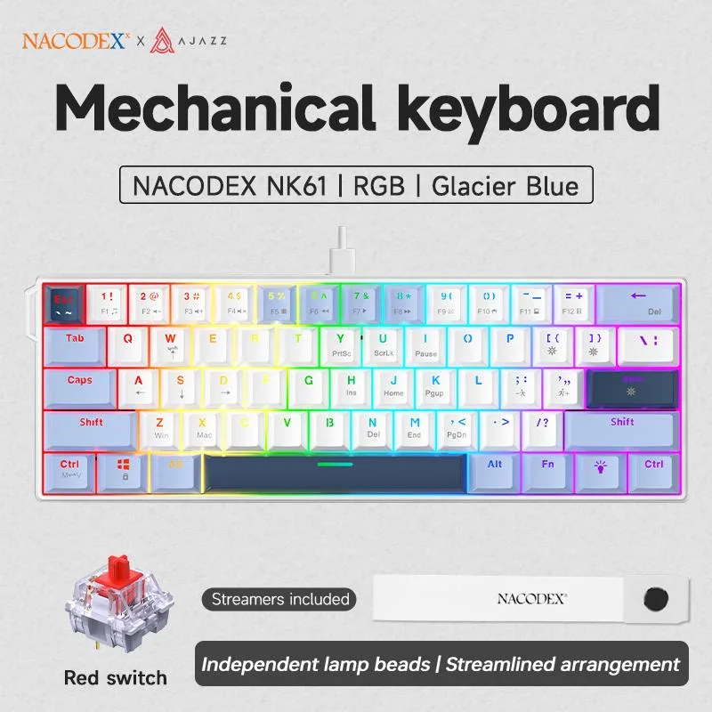 Ajazz Ajazz NK61 61-key wired RGB gaming keyboard Glacier blue — photo du produit