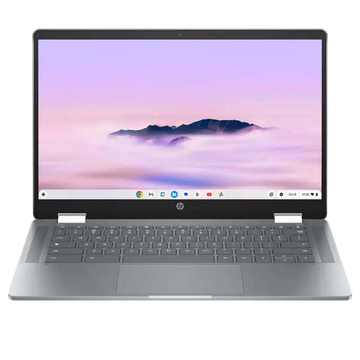 Silver 14-inch 360-degree convertible laptop with edge-to-edge glass touchscreen display