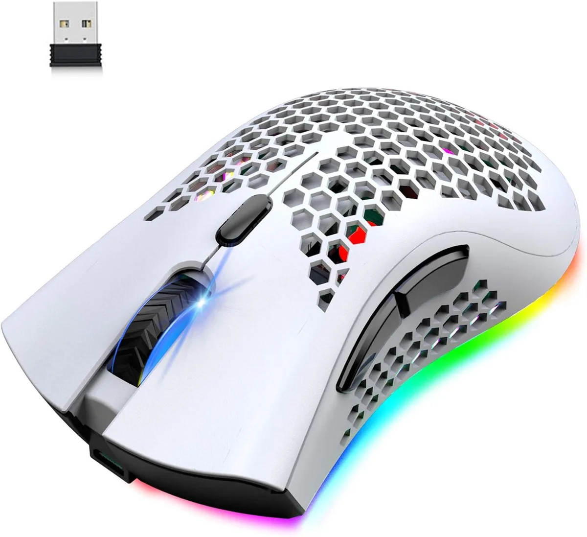 BFKK BFKK Wireless Lightweight Gaming Mouse White 800mAh 2.4GHz 16 RGB 7 Button Honeycomb — 商品写真
