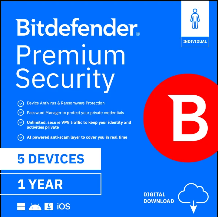 BitDefender BitDefender PS24ZZCSN1205LEN Premium Security internet security 5 Devices 1 Year — foto do produto