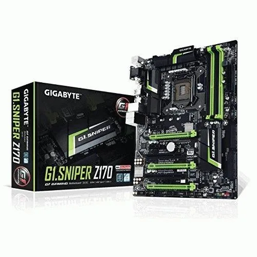ATX motherboard with black and orange components and metal heatsinks