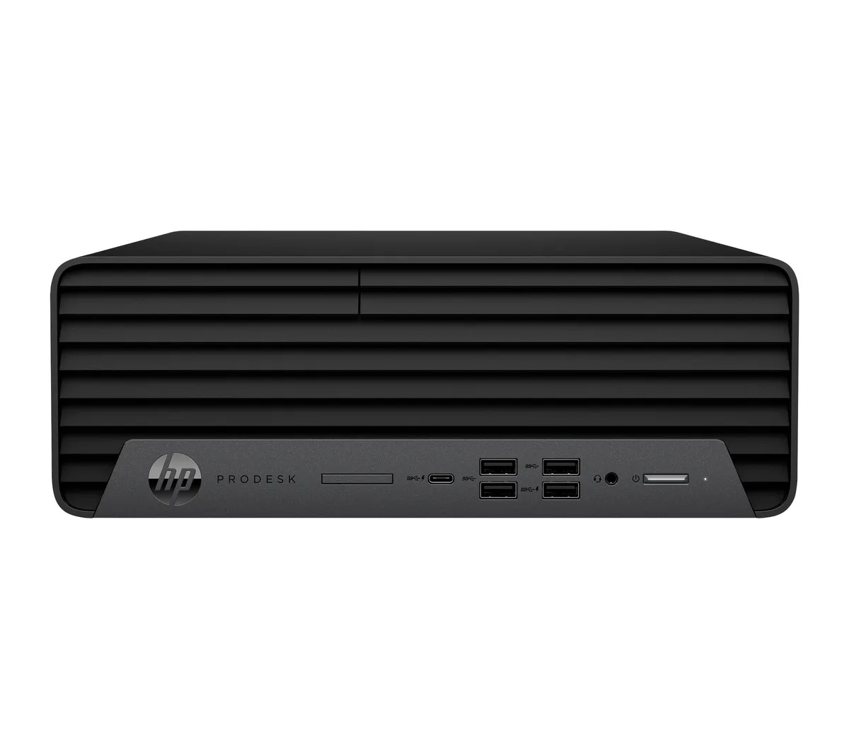 Black compact desktop tower with USB keyboard and mouse