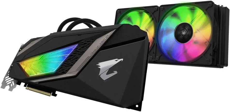 Full-cover waterblock graphics card, matte black finish, silver fittings, dual-slot bracket