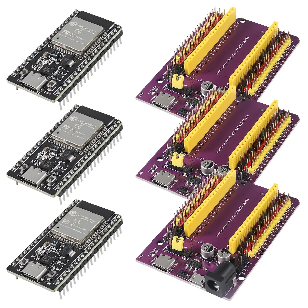 KEHIPI KEHIPI 3 Sets ESP32 ESP-WROOM-32 38Pin Development Board Type C with Breakout Shield — zdjęcie produktu