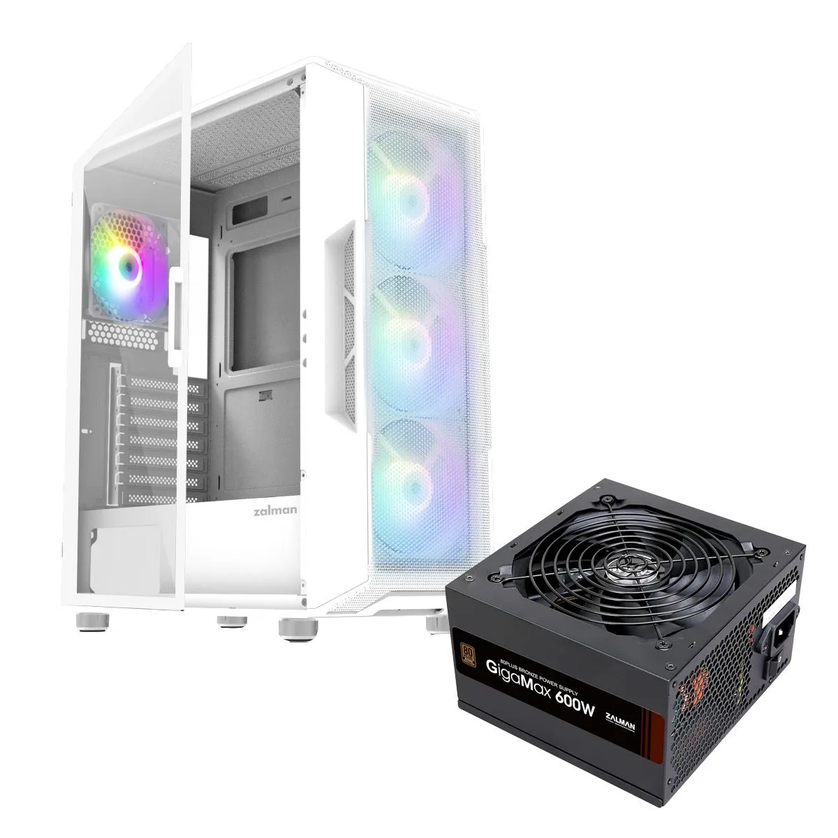 Zalman Zalman i3 NEO White ATX Mid-Tower Case with 600W 80+ Bronze PSU — Produktfoto