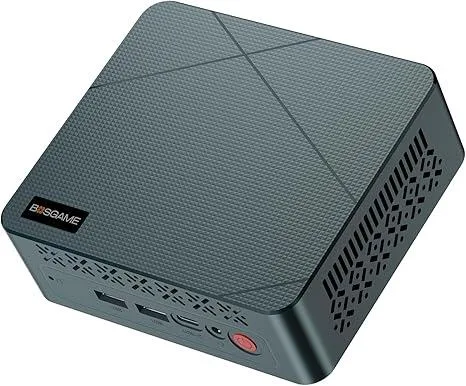 Small square mini PC in matte black finish