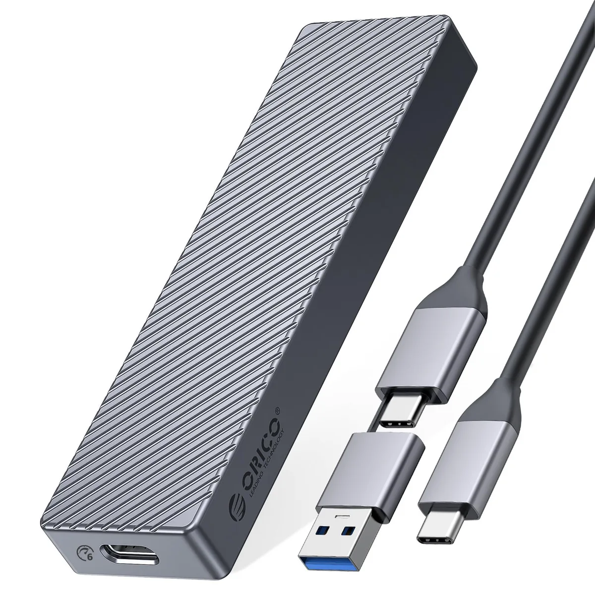 Orico Orico M.2 SATA SSD Enclosure Aluminum USB 3.2 Gen2 2-in-1 Cable Gray — 商品写真