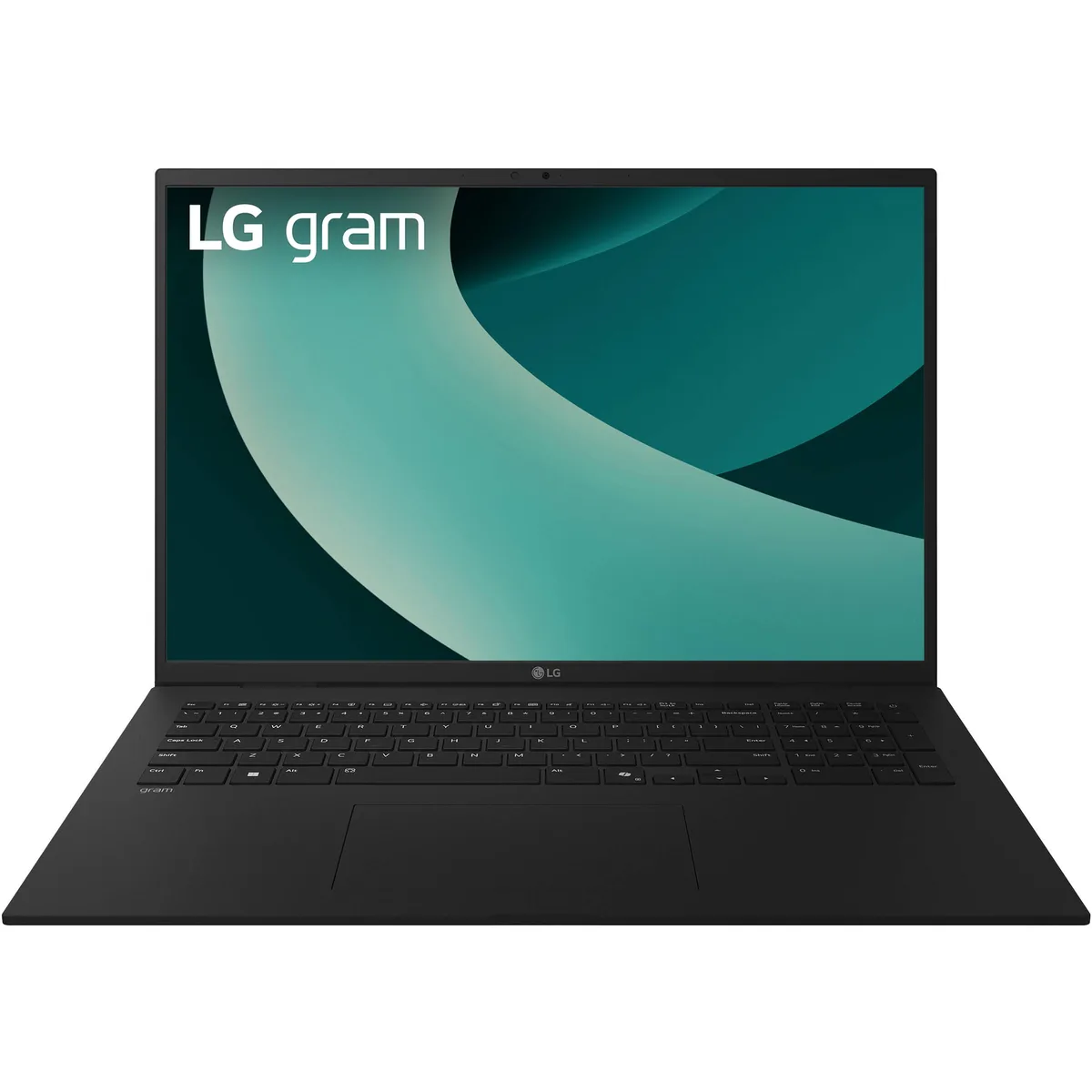 Thin black 17 inch touchscreen laptop, matte finish, ultra-light chassis