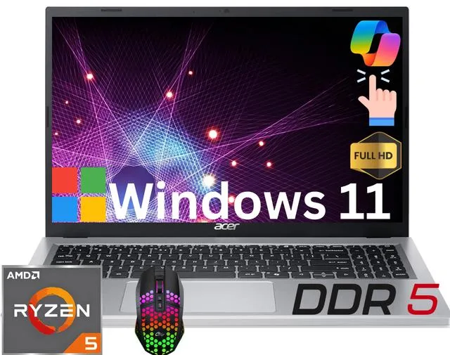Acer America Acer Aspire 3 15 laptop AMD Ryzen 5 7520U 16GB DDR5 512GB SSD 15.6" FHD Touch Silver — product photo