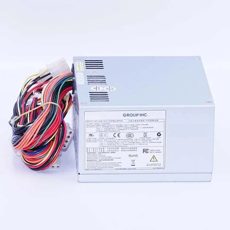 Rectangular metal ATX power supply unit with matte black finish and ventilation grille
