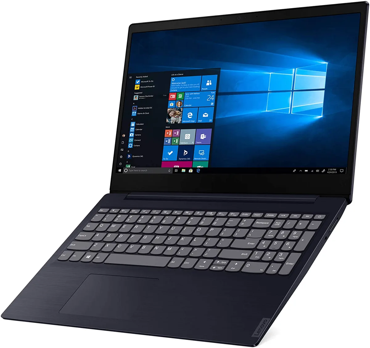 Black Lenovo IdeaPad S340 15.6 inch laptop closed on a plain background