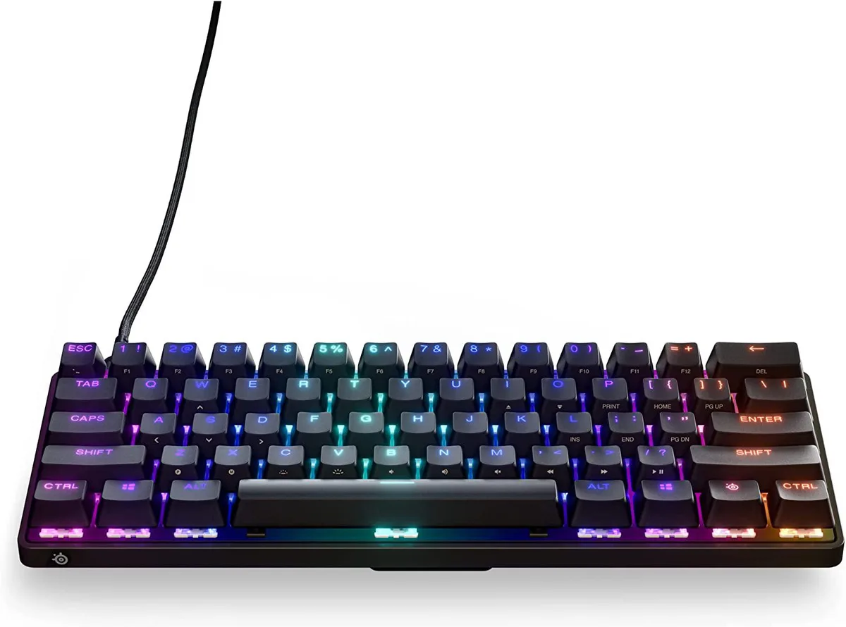 Compact 60% black gaming keyboard with aluminium frame and double-shot PBT keycaps