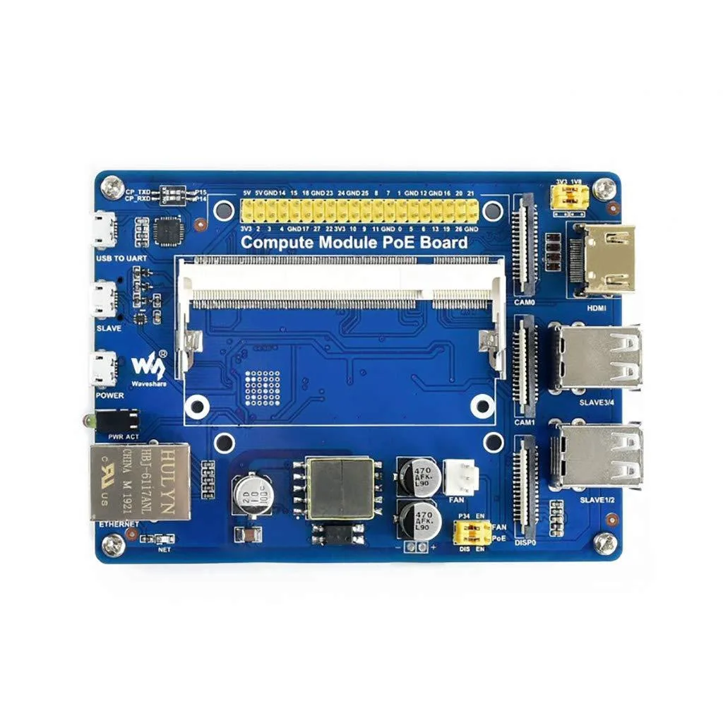 LORDWORLD LORDWORLD Compute Module IO Board with PoE 10/100M Ethernet 4 USB 2 CSI HDMI DSI UART Fan SMPS — produktfoto