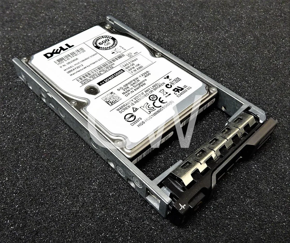 Silver 2.5 inch SAS hard drive with black mounting tray