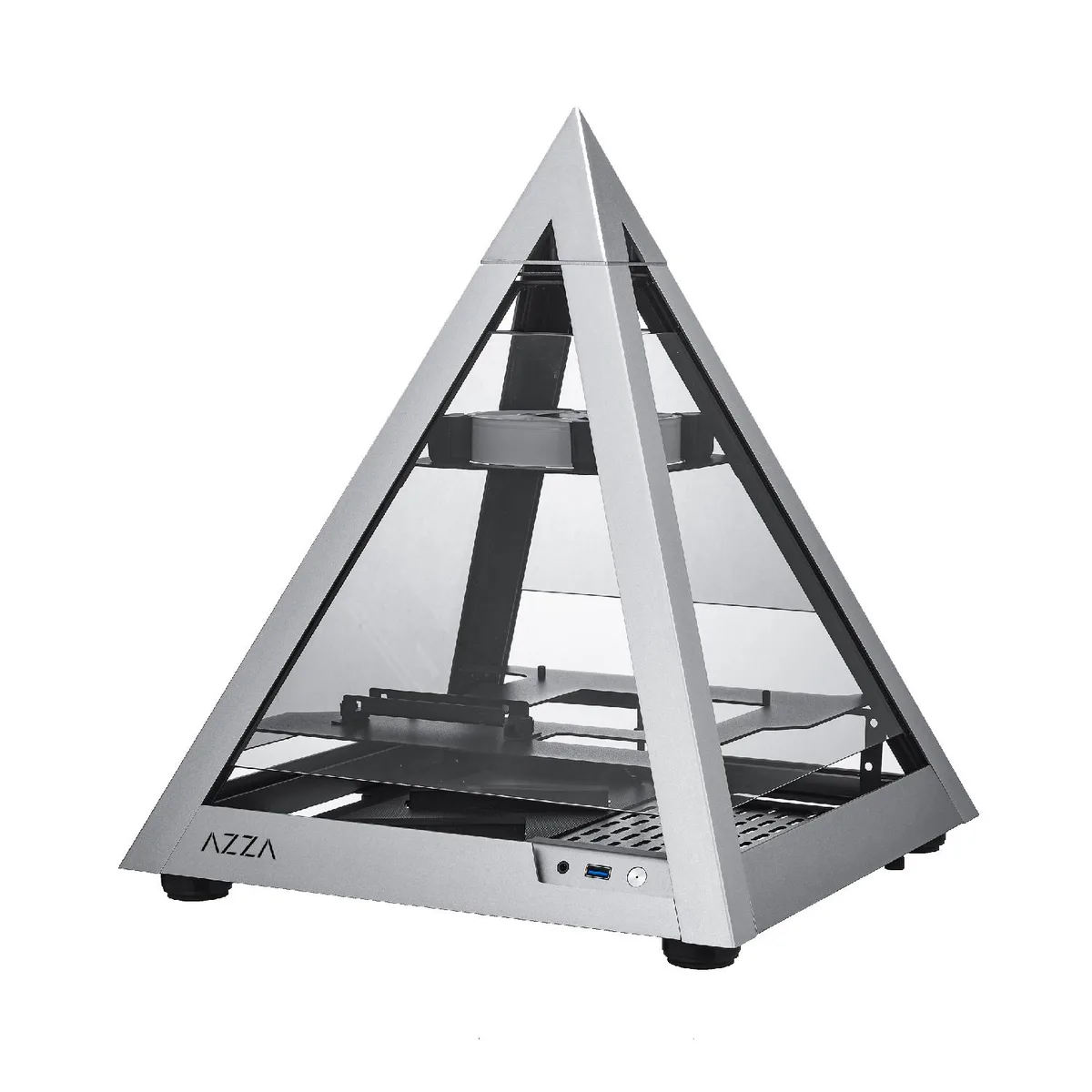 AZZA AZZA PYRAMID Mini 806 PC case Silver Aluminium 4-side glass 1 x 120mm ARGB fan — product photo