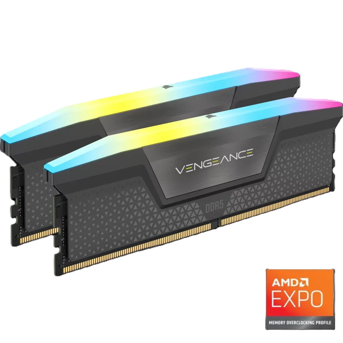 Two gray DDR5 memory sticks with RGB light bars