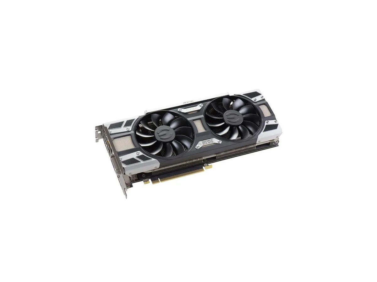 EVGA GeForce GTX 1070 SC GAMING dual-fan graphics card in black and silver finish