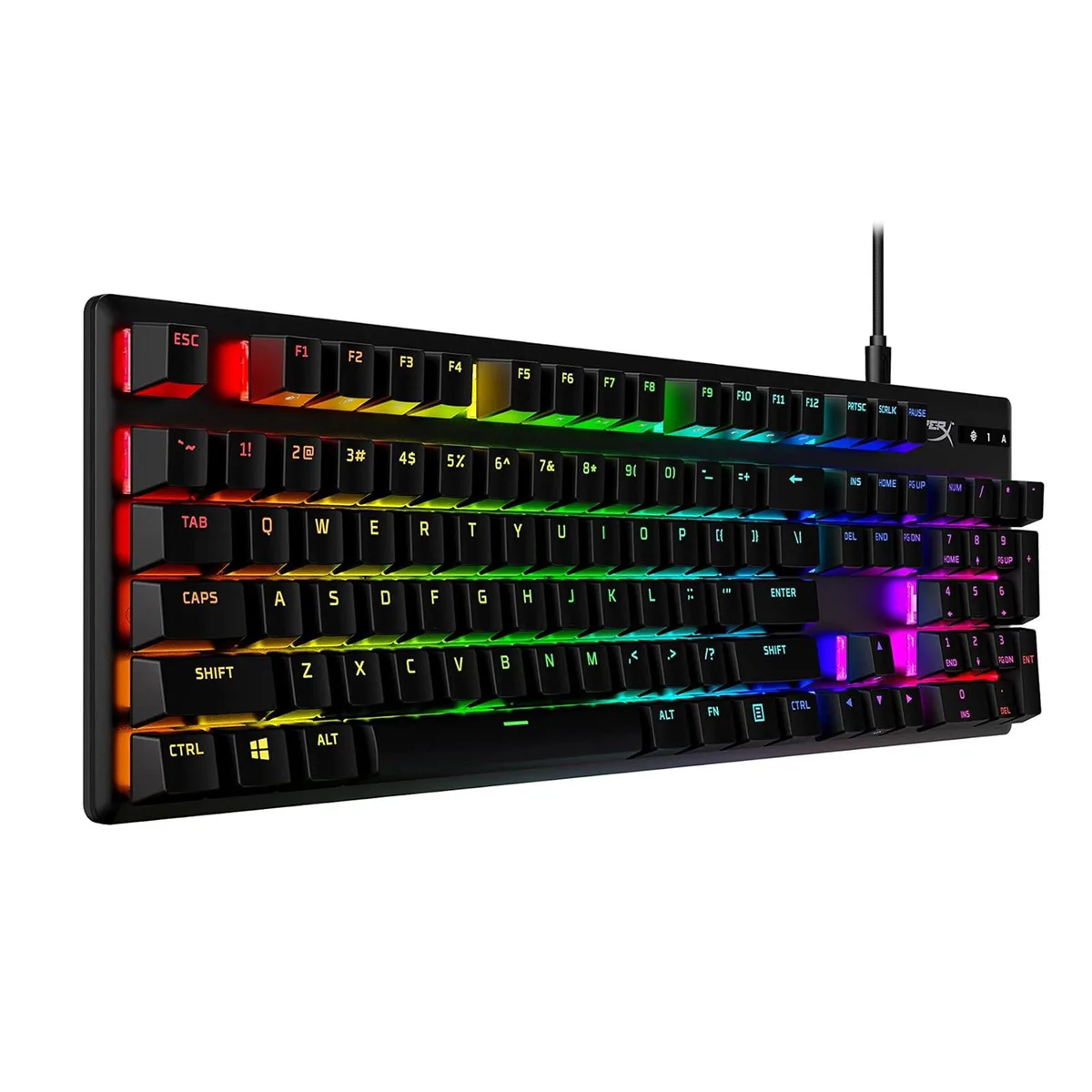 Black full-size mechanical keyboard with RGB backlighting, gasket mount, polycarbonate panel and braided USB-C cable