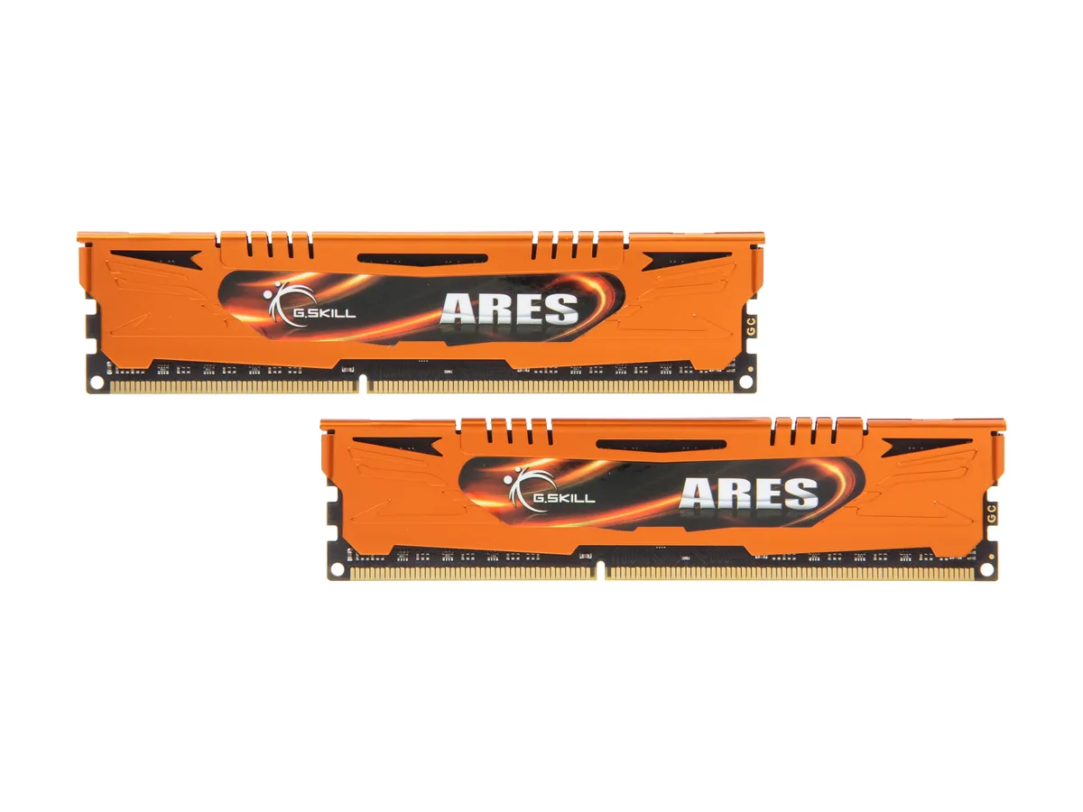 Two orange DDR3 memory modules with low-profile heat spreaders