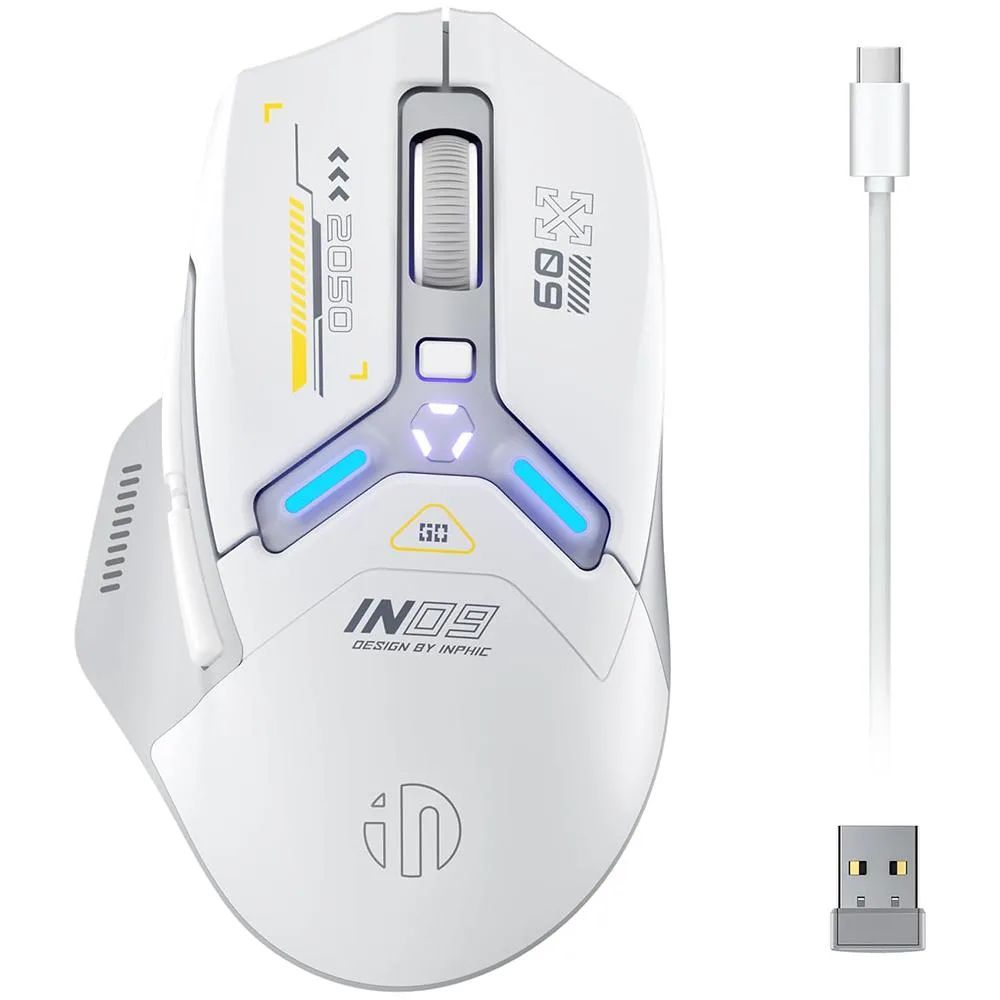 IHDAPP IHDAPP IN9 Wireless Gaming Mouse White 10000 DPI Tri-Mode — toote foto