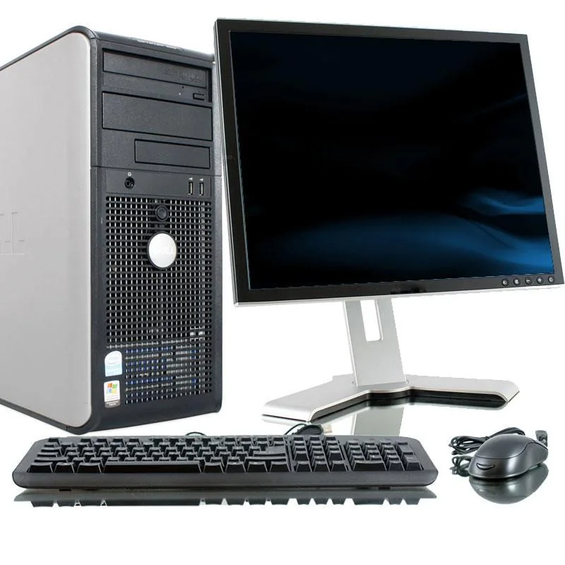 Dell OptiPlex 755 mini tower in black and silver with a 17 inch LCD monitor