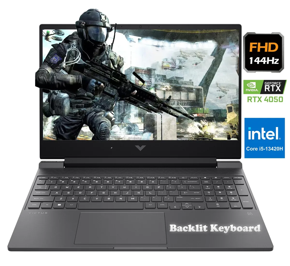 HP HP Victus 15.6" FHD 144Hz gaming laptop i5-13420H RTX 4050 16GB 1TB Gray Cooling PAD — product photo